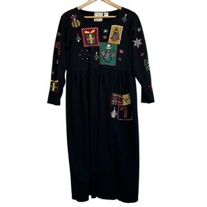 Michael Simon Lite Festive Art-to-Wear Embroidered Holiday Midi Dress Medium